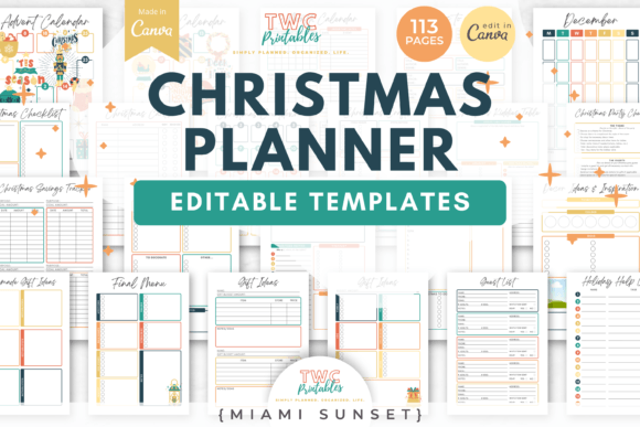 Christmas Planner Canva Templates /MIAMI: Your Complete Holiday Planning Kit