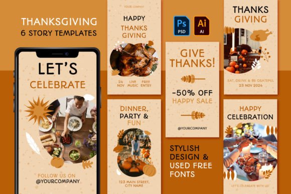 Modern Autumn Aesthetics: Thanksgiving Story Templates Set