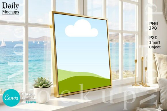 Square Gold Frame Canva Mockup: Elevate Your Artwork Display